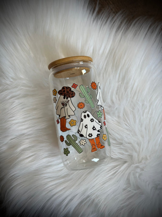 Cowboy Ghosties 16oz Glass Libby Can Tumbler