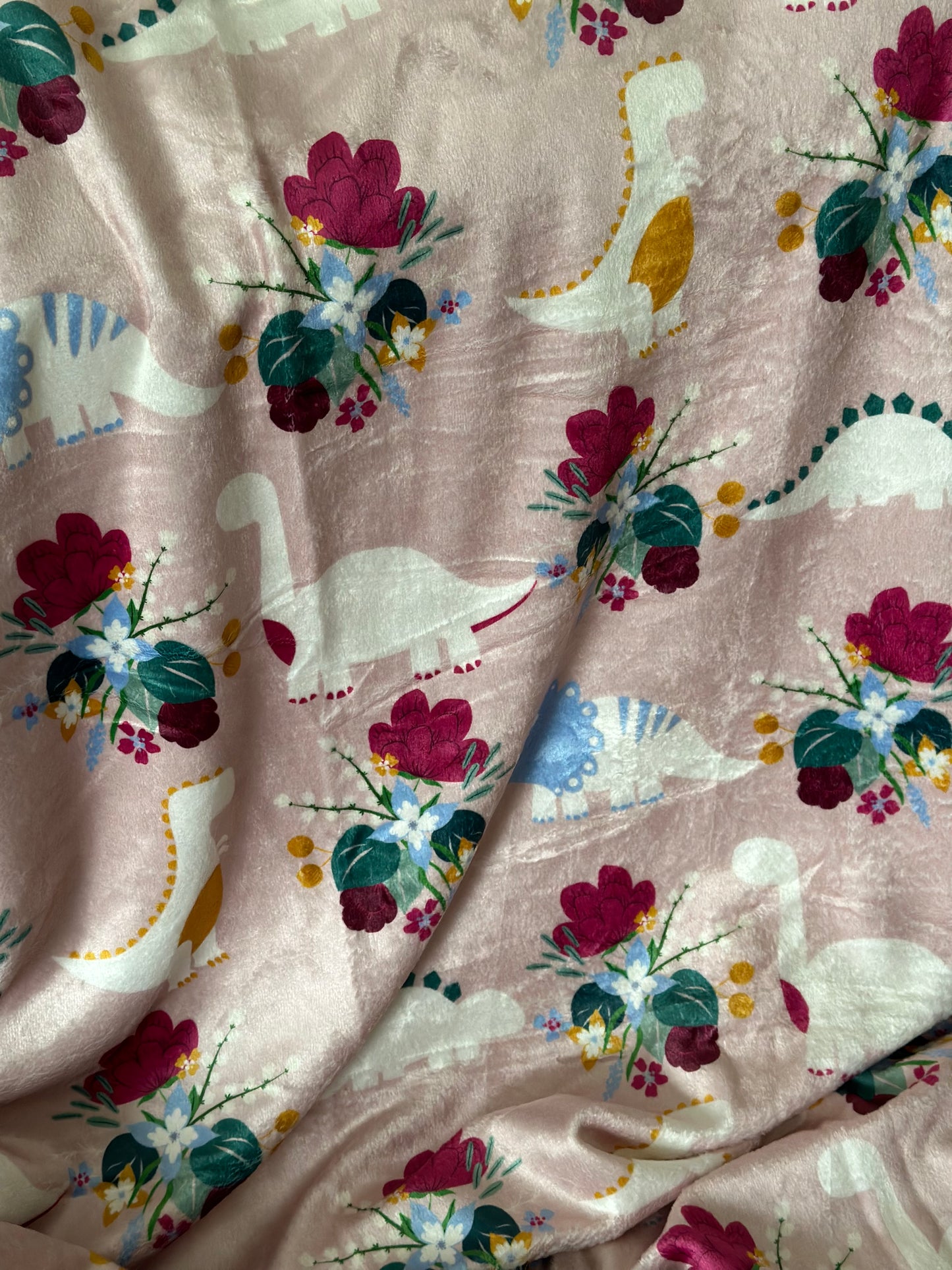 Pink Floral Dino Minky Blanket