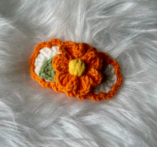 Orange Flower Crochet Snap Clip