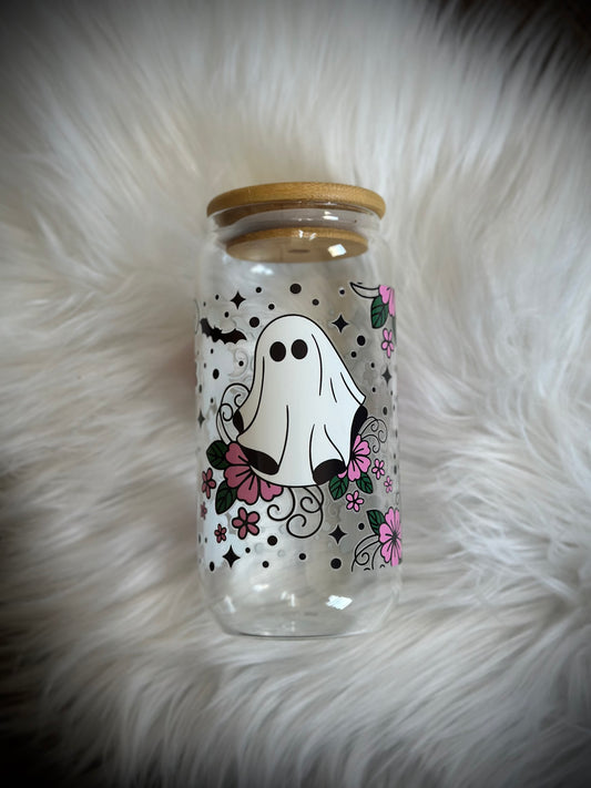 Floral Ghost 16oz Glass Libby Can Tumbler
