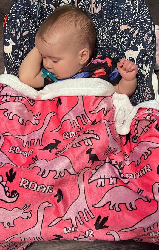 Dino-Snore Pink Minky Blanket