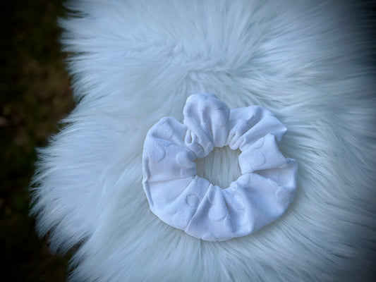 White Flower Embossed Towel Scrunchy