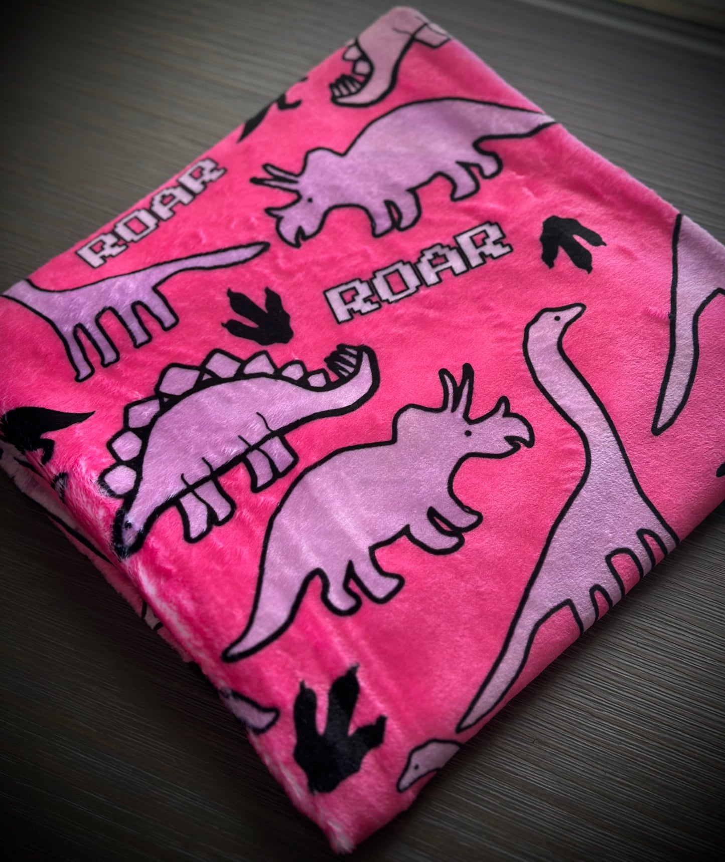 Dino-Snore Pink Minky Blanket
