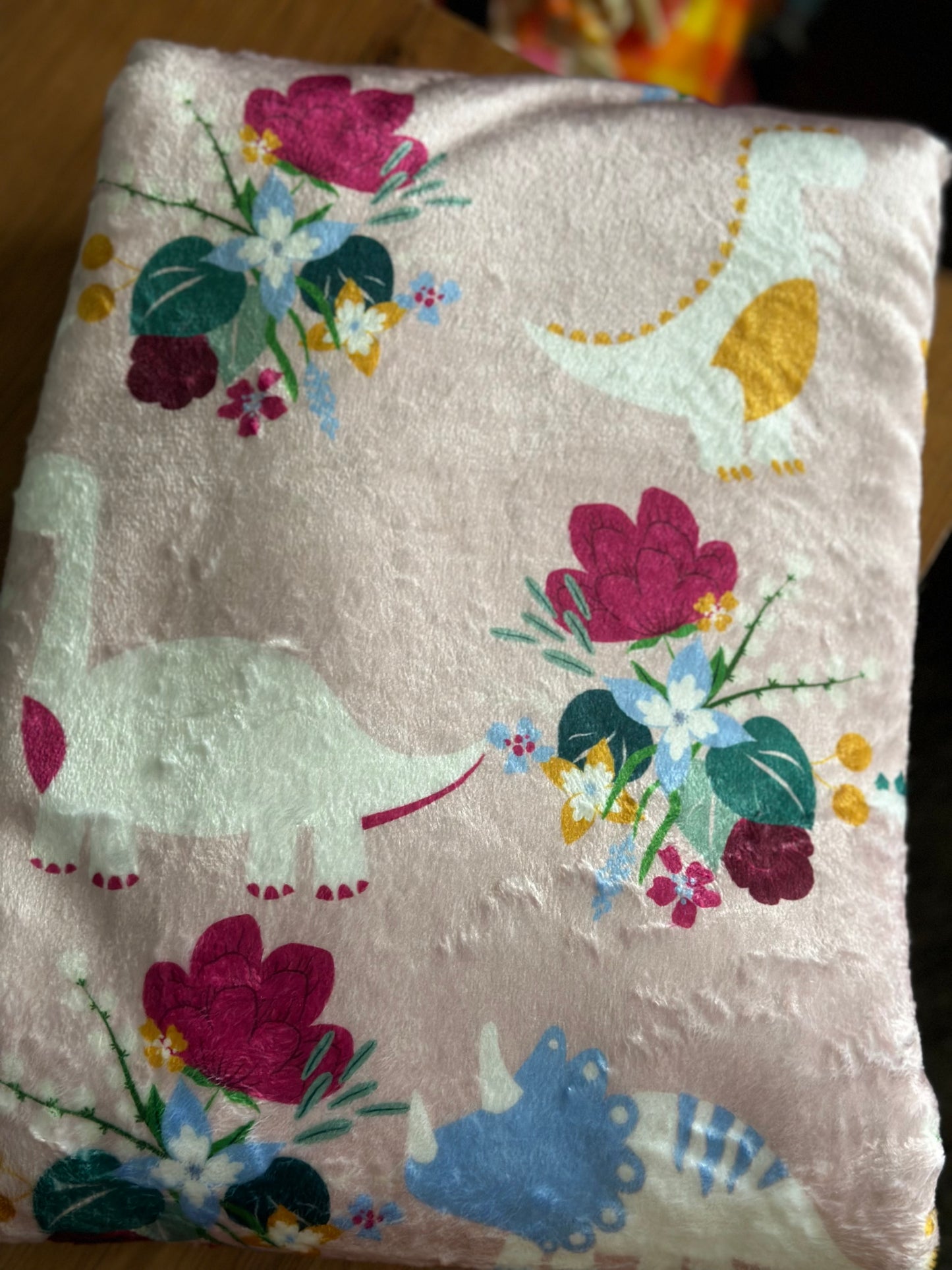 Pink Floral Dino Minky Blanket
