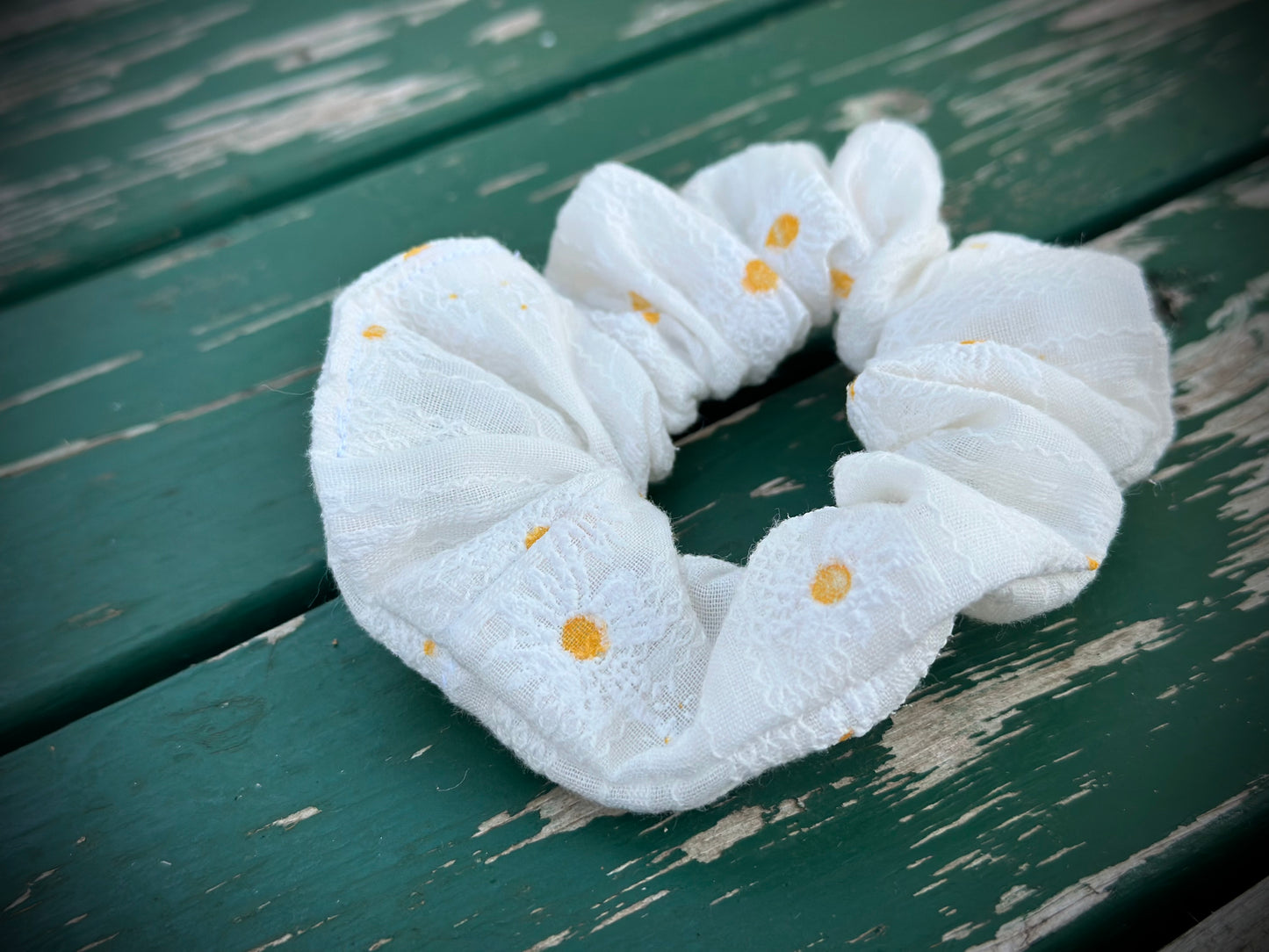 Embroidered Daisy Scrunchy