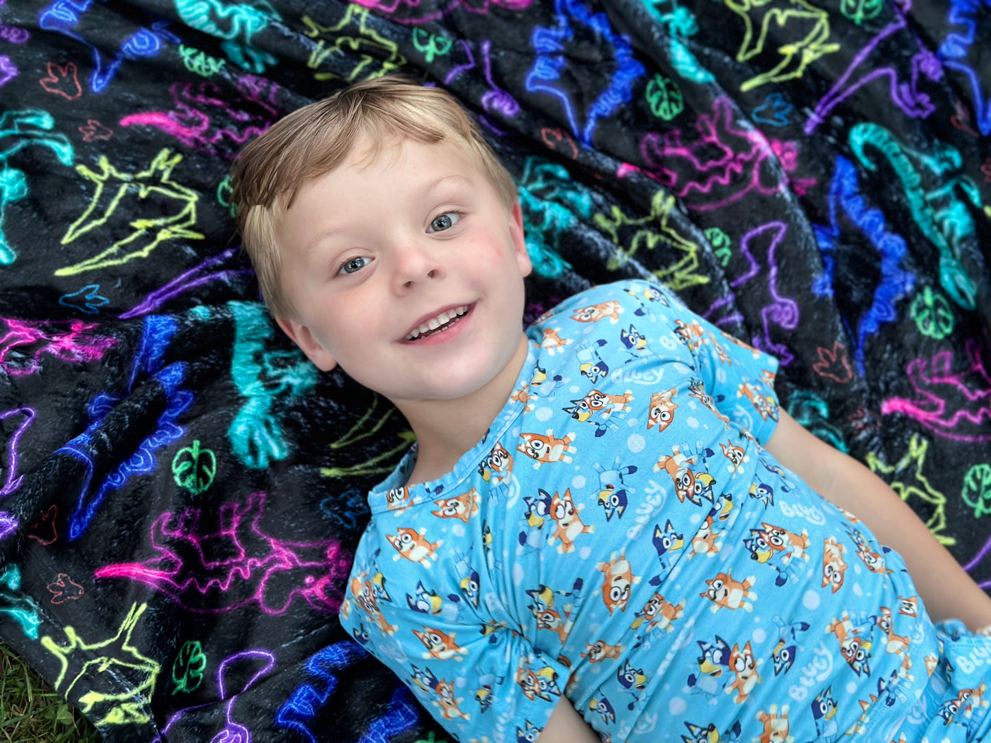Neon Dinos Minky Blanket