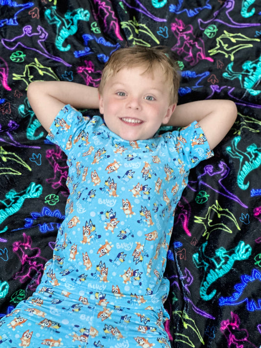 Neon Dinos Minky Blanket