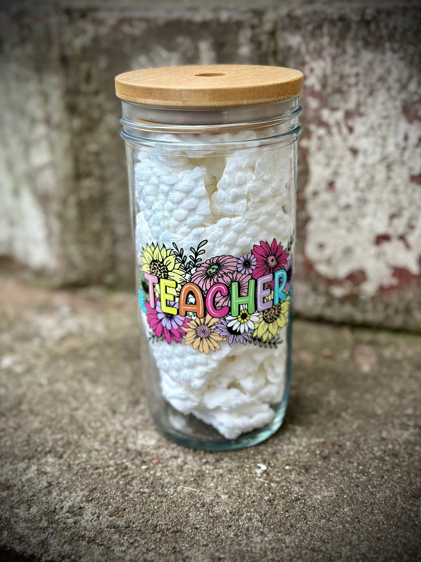Teacher Floral Glass Tumbler