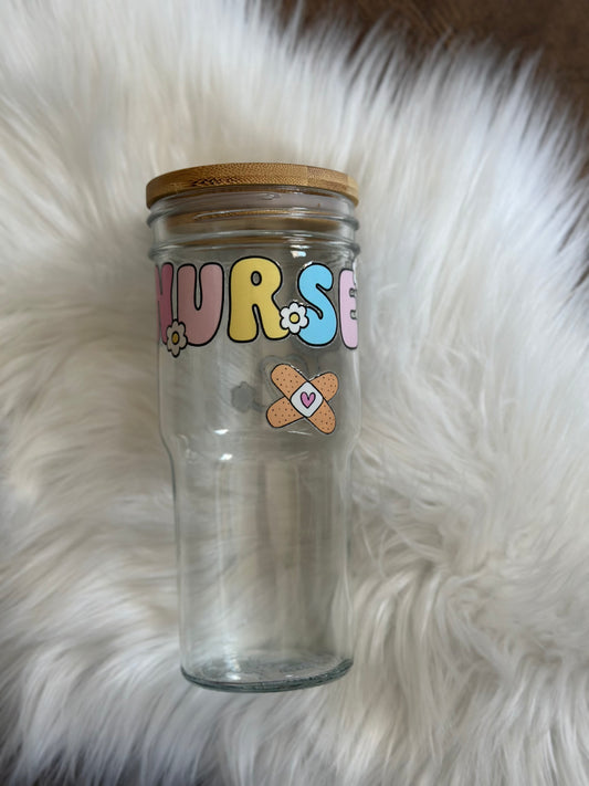 Nurse 24oz Glass Mason Tumbler