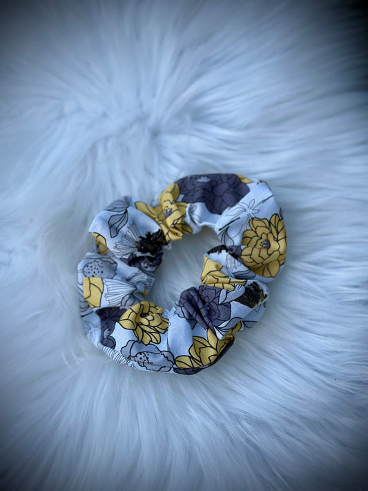 Gray & Yellow Floral Scrunchy