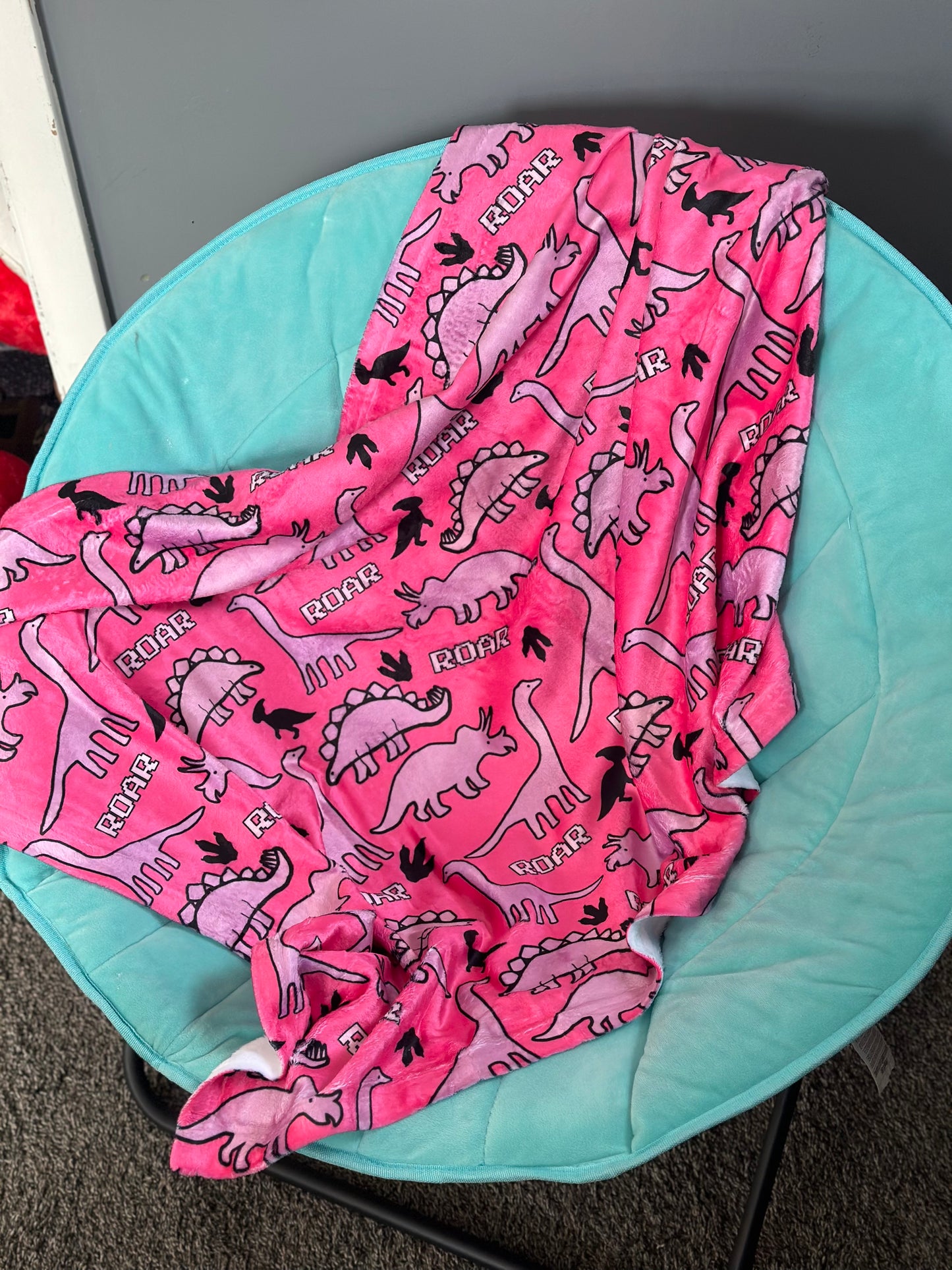 Dino-Snore Pink Minky Blanket