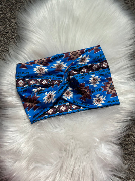 Blue Western Print XL Twist Wrap