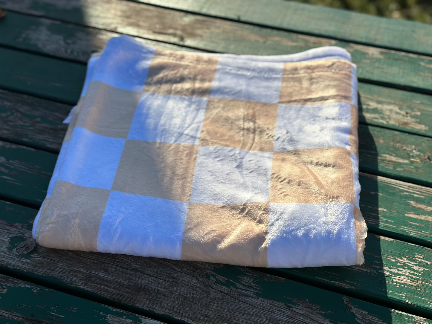 Sad Beige Mom Checks Minky Blanket