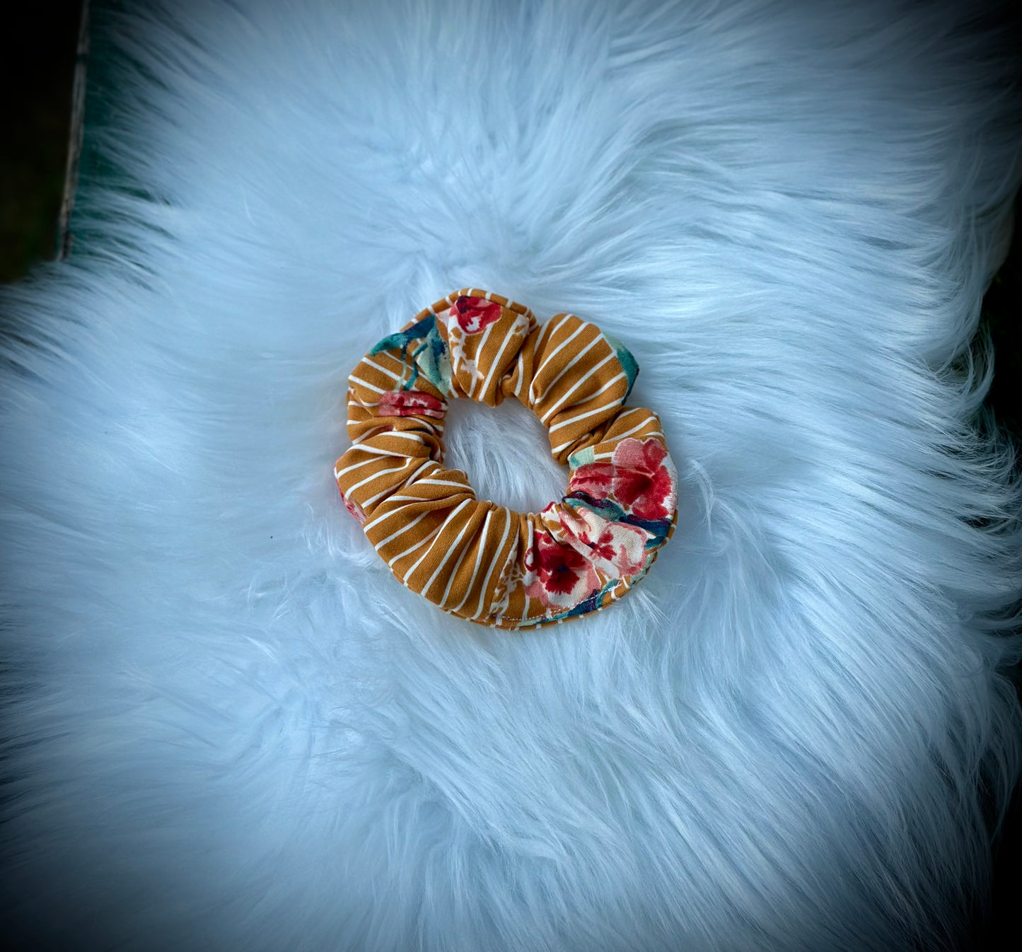 Mustard Floral Stripe Wraps & Scrunchies