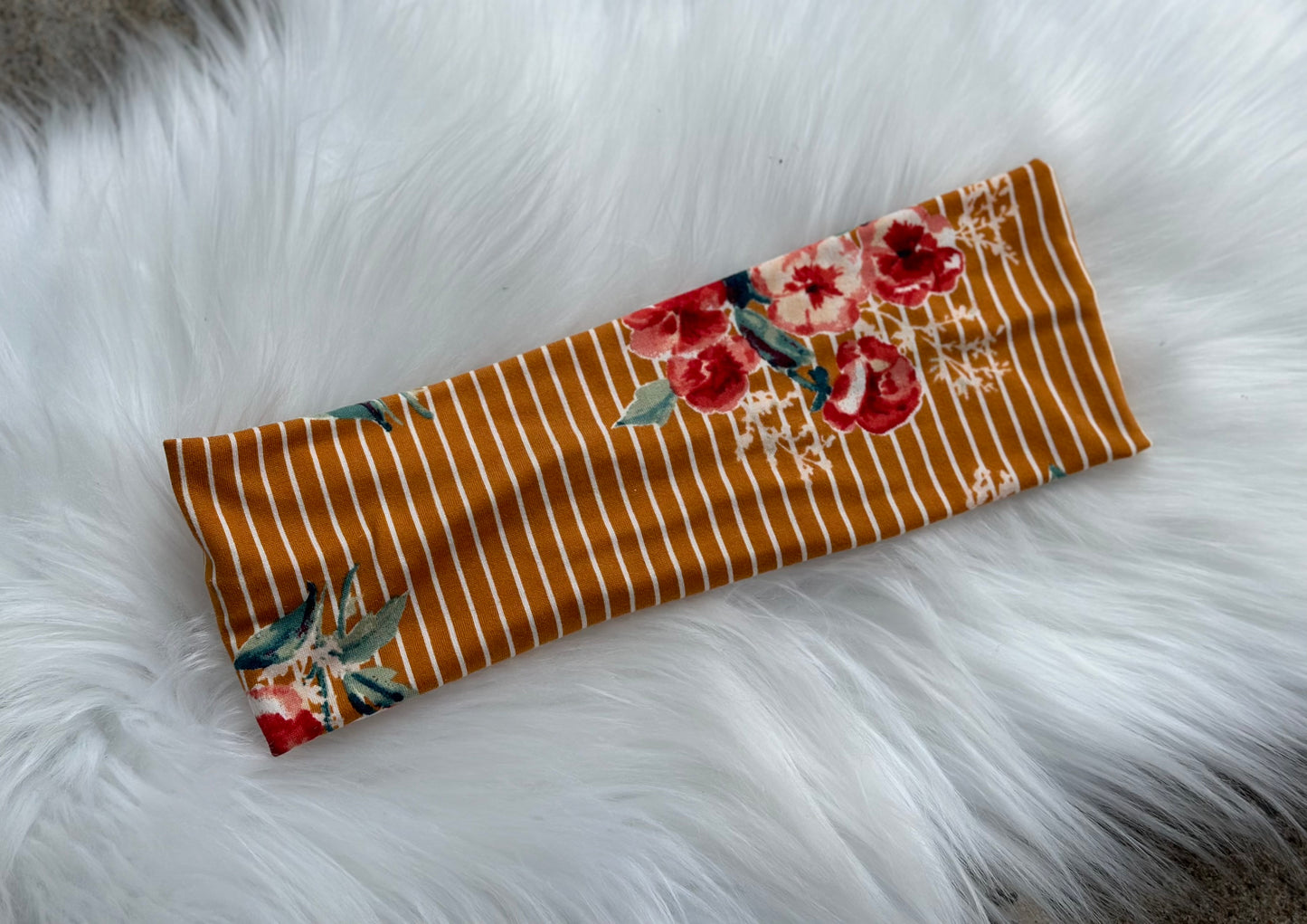 Mustard Floral Stripe Wraps & Scrunchies