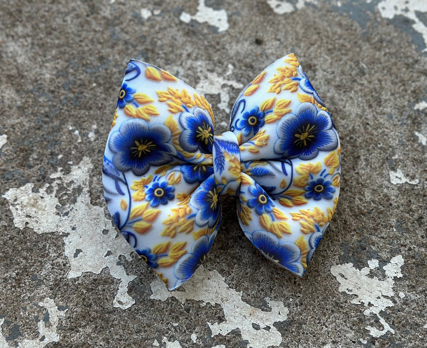 Blue & Yellow Faux Embroidery Puff